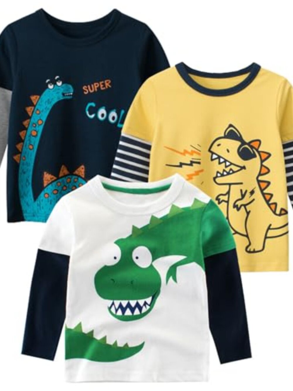 Toddler Boys Long Sleeve Cotton Dinosaur T-Shirts